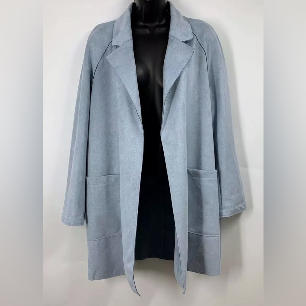 NWOT Zara Women's Belted Faux Suede Lapel Collar Open Trench Coat Size XXL